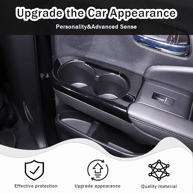 2PCS Car Rear Door Cup Holder Panel Frame Cover for Honda Pilot 2016-2022/ Passport 2019-2023, ABS Material Automotive 2nd Row Seat Cup Holder Cover Interior Accessories (Glossy Black)