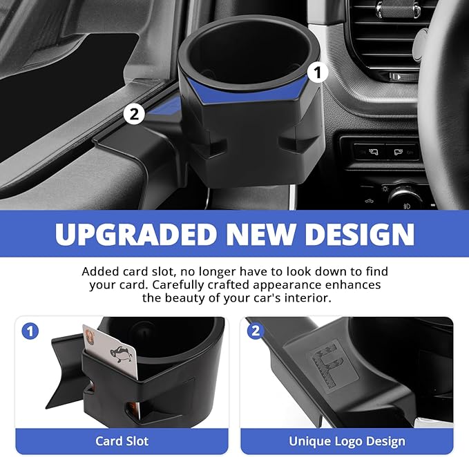 Autorder Car Door Cup Holder for 2021-2025 2026 Ford F-150 F150 Accessories Cup Holder Expander with Card Slot Anti-Shake&Noiseless Drink Holder Insert for Car Daily Driving