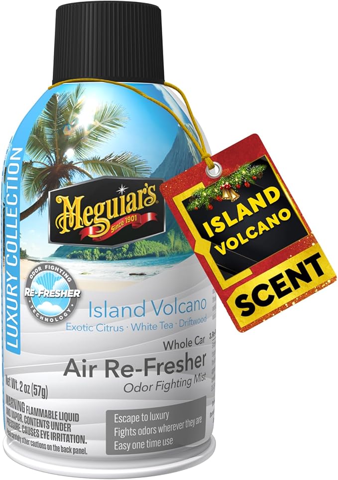 Meguiar's Car Air Refresher Odor Fighting Mist – Island Volcano, Long-Lasting Car Freshener Fights Strong & Unwanted Vehicle Smells Renewing Interiors with a Luxurious & Refreshing Scent, 2oz Aerosol