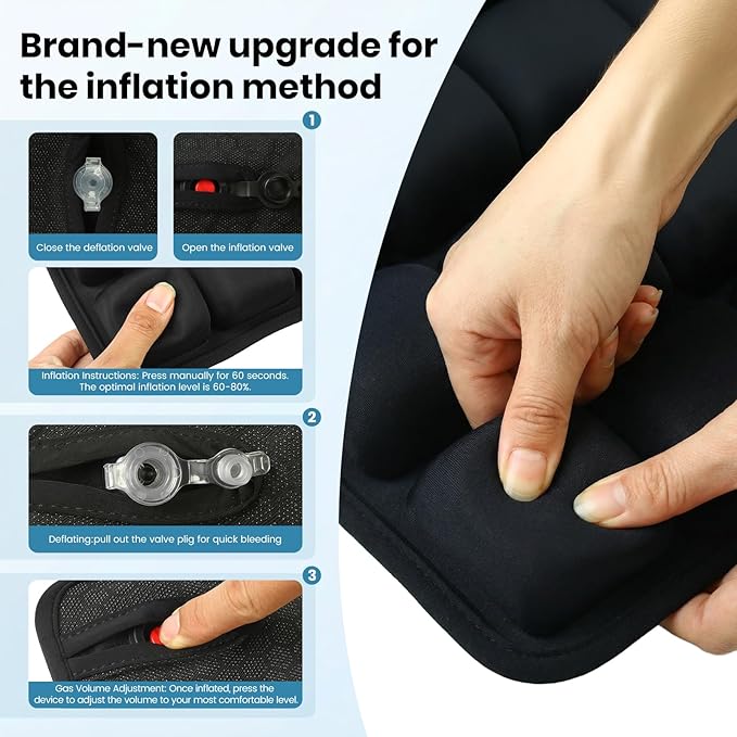 Upgraded Inflatable Travel Seat Cushion for Airplane and Car, Portable Air Cushion for Long Flights, Office Chair and Wheelchair, Pressure Relief Seat Pad for Sitting Comfort
