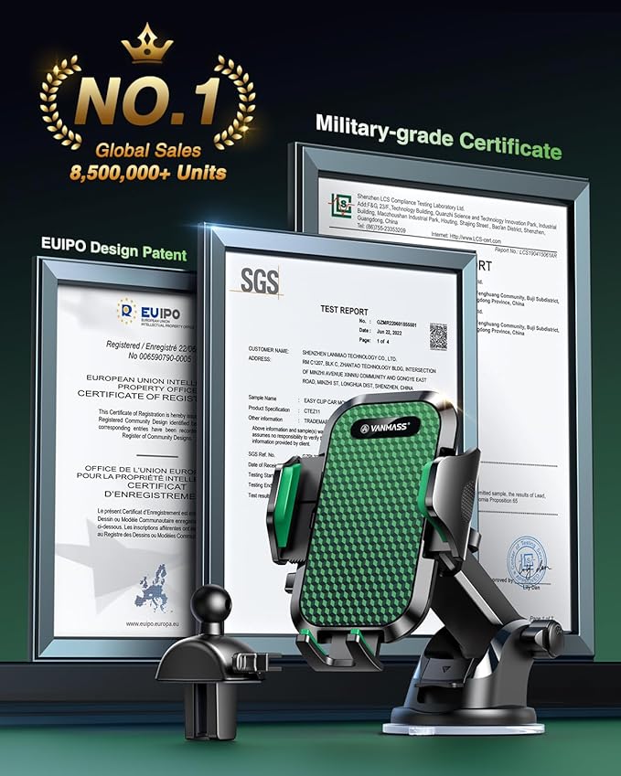 VANMASS 2026 【True Military-Grade】 Phone Holders for Your Car 【65 LBS Strongest Suction & Clip】 Ultimate Cell Phone Mount Dashboard Window Vent for iPhone 16 Pro Max 15 14 13 Samsung Android