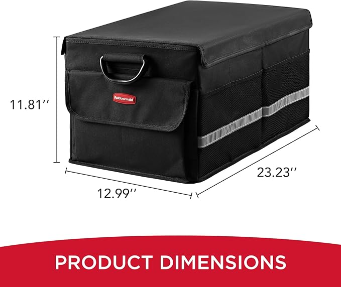 Rubbermaid Car Organizer, Collapsible Trunk Organizer, Multi-Compartment Car Storage Organization for Car Accessories, 3 Compartments With Cover, 23.23"*12.99"*11.81"