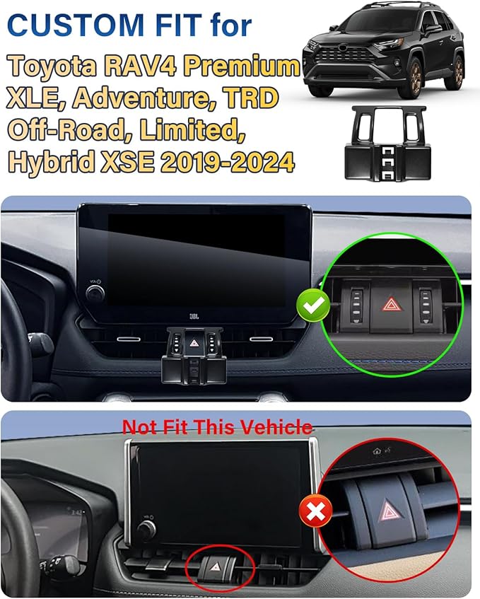 Car Phone Holder for Toyota RAV4 2019 2020 2021 2022-2024 Premium XLE, Adventure, TRD Off-Road, Limited, Hybrid XSE Accessories Automobile Cradles Phone Mount, Cell Phone Base Not Block Air Vent