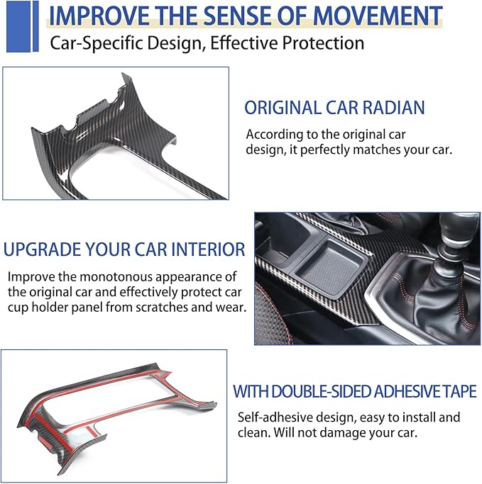 Daeiclru Car Gear Shift Panel Cup Holder Frame Cover Compatible with Subaru WRX Levorg 2022-2025, Center Console Accessories Trim (Carbon Fiber Pattern)