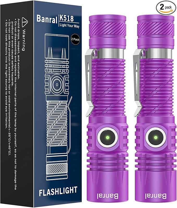 Rechargeable Tactical Flashlights, High Lumens Small Mini USB-C LED Flashlight, Compact EDC Flash Light, 4 Modes&Memory Function, Waterproof Pocket Lights for Home,Camping,Emergency (2, Purple)