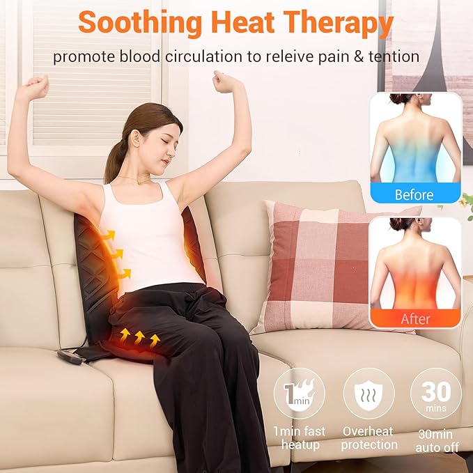 10 Vibrating Massage Nodes Back Massager Chair Pad for Pain Relief Home Office Use