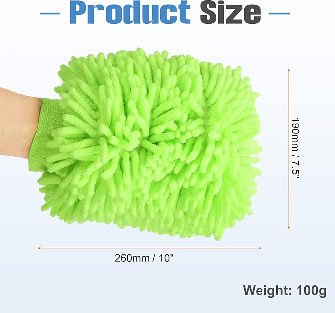 HARFINGTON Chenille Microfiber Car Wash Mitts 10" x 7.5" Scratch Free Wash Gloves Absorbent Double Sided Plush Cleaning Drying Mitts for Car Washing Home Clean Lime Green