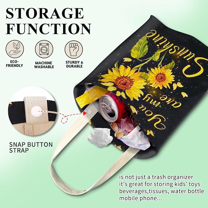 Car Trash Can, Cute Car Trash Bag, Hanging Car Organizer and Storage Bag, Trash Bin for Car Accessories, Vehicle, Travelling, Camping Cute Sunflower