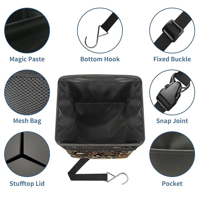 Gothic Skull Floral Car Trash Can with Lid Collapsible Reusable Waterproof Car Garage Bag,Automotive Garbage Can,Car Accessories Interior Car Organizer