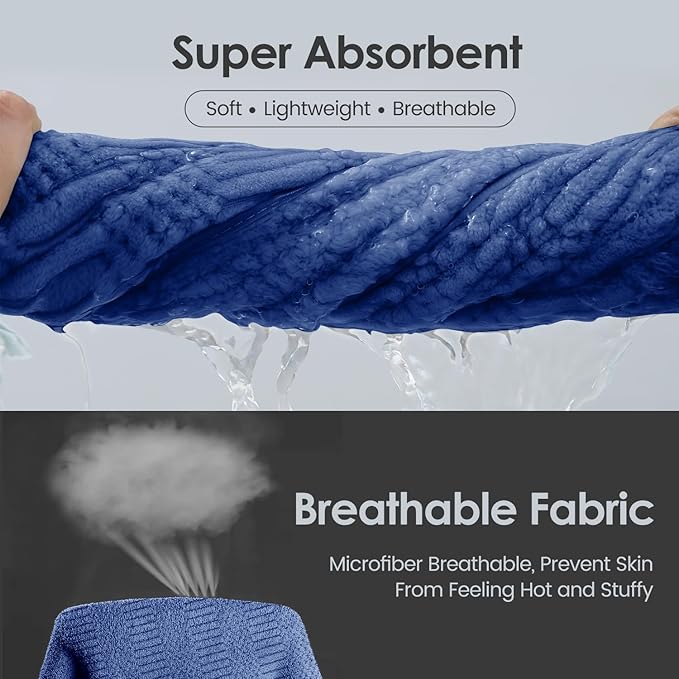 JML Microfiber Bath Towels, Large Bathroom Towel 2 Pack (30" x 60"), Oversized, Soft, Super Absorbent and Fast Drying, Multipurpose Use for Sport, Fitness, Yoga, Diamond Cross Grid Navy