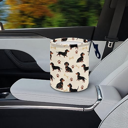 Cute Car Trash Can Dachshund Print Automotive Accessories for Interior Organizer Truck SUV RV Vehicle Home Office Small Portable Hanging Garbage Bags