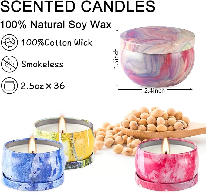 Scented Candles Gifts Set 24 Pack Soy Wax Travel Tin Jar Candles for Home 2.5 OZ jar Candles for Mom for Christmas, Birthday, Thanksgiving, Mother's Day