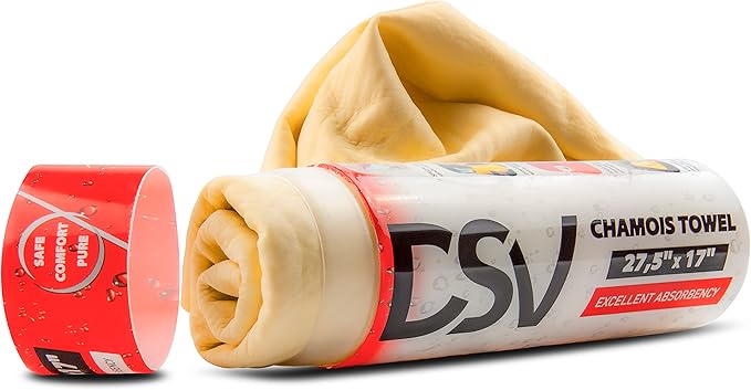 DSV Standard Premium Car Chamois Drying Towel, Drying Super Absorbent Chamois Cloth for Car Wash, Spotless & Scratch and Lint Free Shine, Shammy Towel for Car– 27.5 X 17 inches, 1 - Pack
