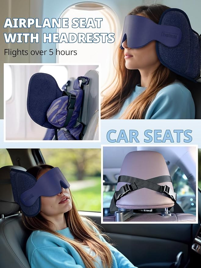 Travel Pillows for Airplanes, Airplane Pillow with Sleep Eye Mask, Comfortable Travel Essentials for Long Flight, Car Trip, 360° Headrest, Royal Blue