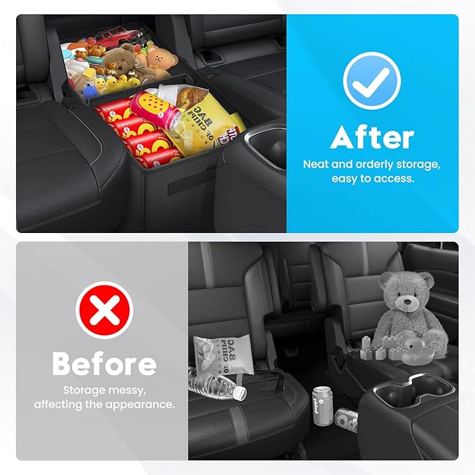 Autorder Car Seat Organizer for 2018-2025 Chevy Chevrolet Traverse Accessories Portable Backseat Organizer with Lid Handles Multipurpose Car Floor Storage for Kids Toys Baby Products Daily Necessities