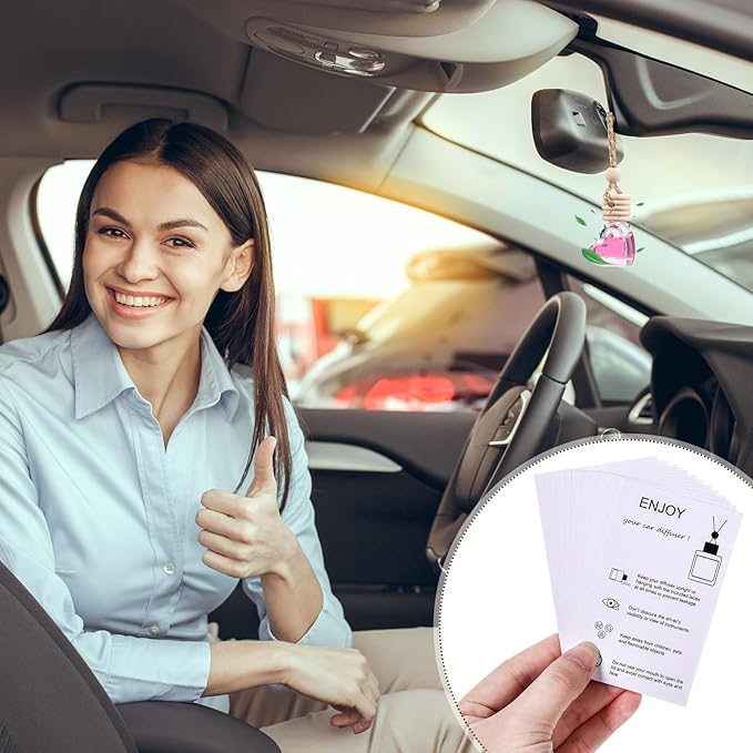 100 Sets Car Diffuser Bottles Empty Bulk Hanging Car Air Freshener Diffuser Bottles Glass Perfume Holder with Instruction Cards for Essential Oil Valentines Birthday Gifts (Heart)