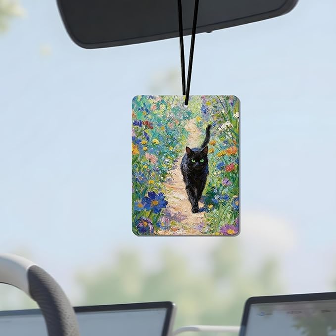 Vintage Black Cat Floral Air Freshener 4Pcs, Artistic Cat & Flower Field Air Freshener for Car Interior, Closet, Drawer, Books,Car Mirror Decor Hanging, Gift for Cat Lovers