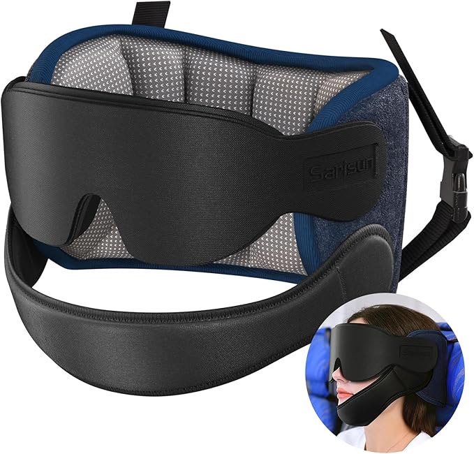 Travel Pillows for Airplanes with Sleep Eye Mask, Chin Strap, Airplane Pillow for Long Flights, Car Road Trip, 360° Support Headrest, Stop Bobblehead, Mottled Grey