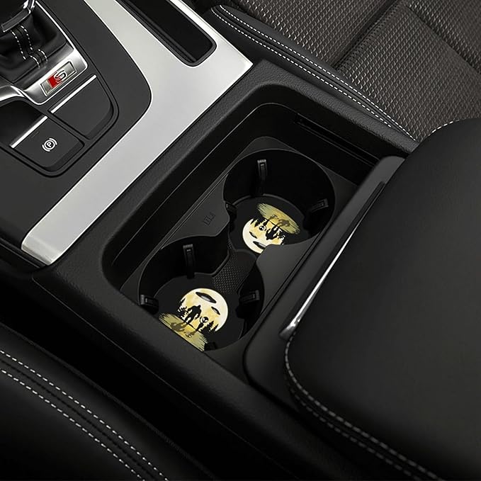 Alien and Bigfoot Moon Car Coasters for Cup Holders Pack of 2 Neoprene Cup Mat Pad Vehicle Interior Accessories for Men Women