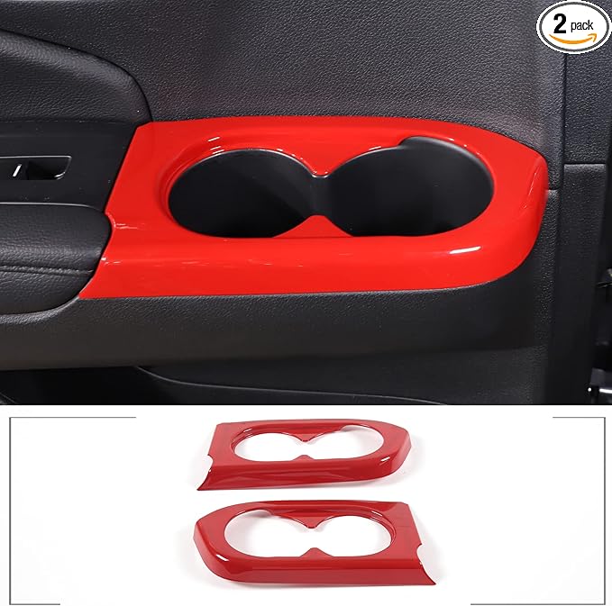 2PCS Car Rear Door Cup Holder Panel Frame Cover for Honda Pilot 2016-2022/ Passport 2019-2023, ABS Material Automotive 2nd Row Seat Cup Holder Cover Interior Accessories (Sport Red)