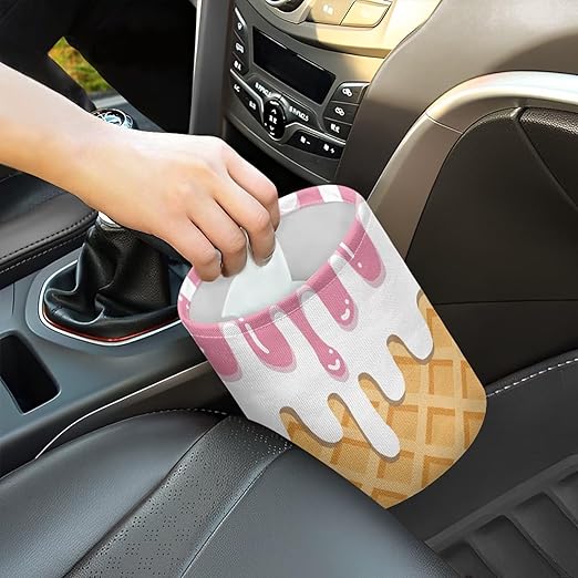 Trash Bag, Car Garbage Can Hanging Back Seat Organizer Trash Can Bin for Vehicle, Travelling, Camping - Ice Cream
