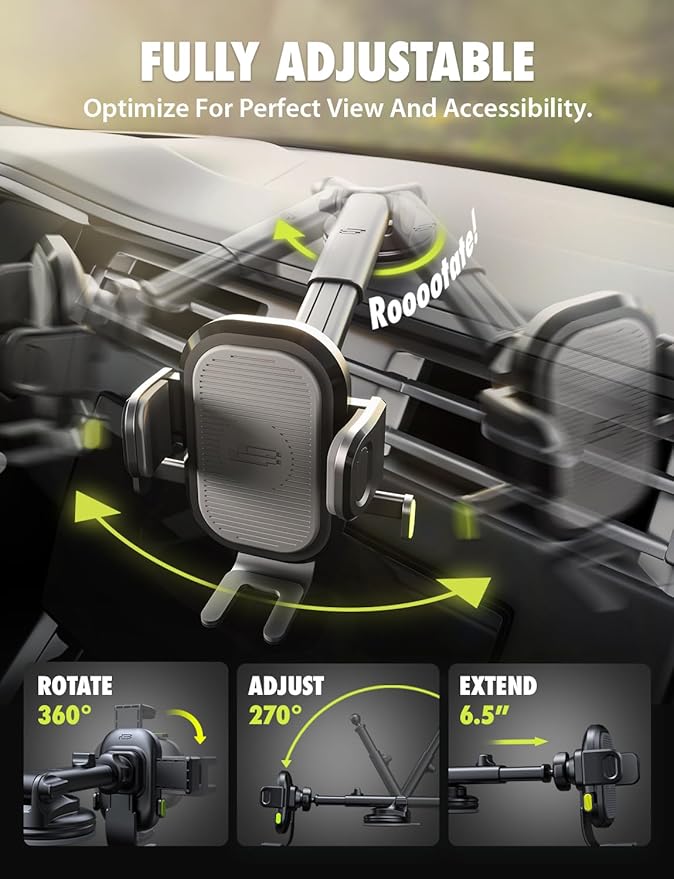 Bracketron Easy OneClick Cell Phone Holders for Your Car, Universal Car Mount Suction Cup for Dashboard Windshield Air Vent Truck Stand, for iPhone Samsung Google, All Smartphones & Car Models, Black