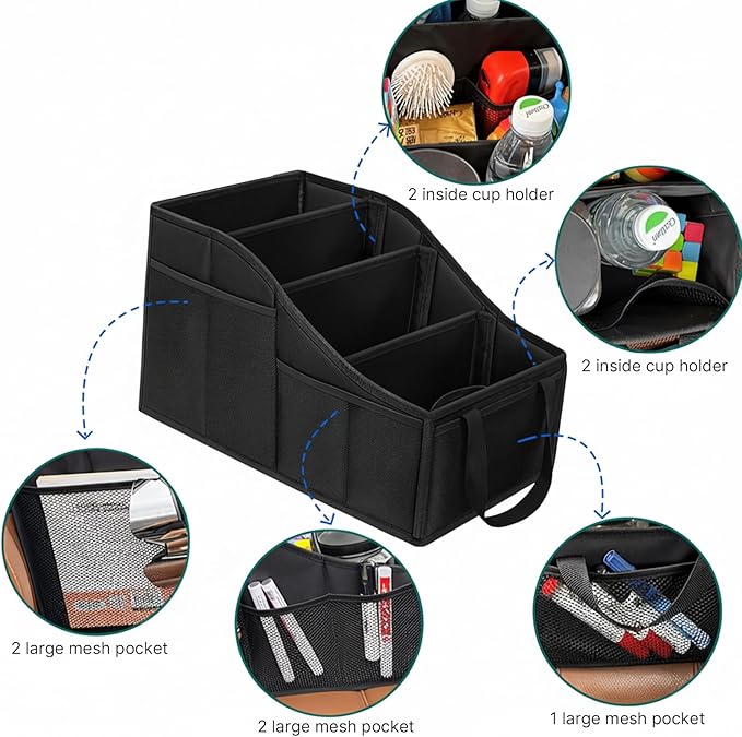 Car Seat Organizer Backseat,Passenger Car Organization with 2 Cup Holders,Automotive Backseat Organizer for Front Seat,Console,Car Essentials,Black