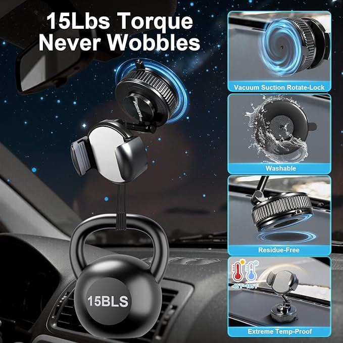 Adjustable Dashboard & Windshield Phone Mount – 360° Rotating Car Phone Holder with Strong Suction Cup, Anti-Slip Grip, Universal Fit Compatible with iPhone & Android Smartphones