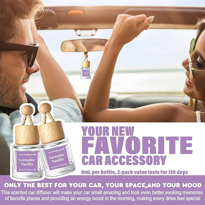 HoogaLife Car Air Freshener Diffuser 2 Pack Hanging Air Freshener Diffuser -Lavender Vanilla Fragrance Oil Air D iffuser for Car, 45+ days Long Lasting Fragrance Made in USA C ar Air Fresheners (L28)