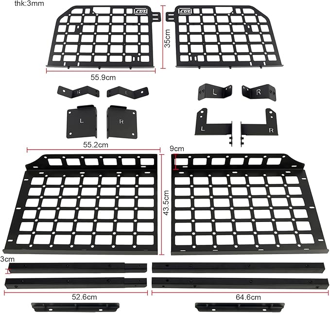 HIGH FLYING for Ford Bronco 4dr 2021 2022 2023 2024 Car Accessories Modular Storage Molle Panel Shelf Luggage Carrier Trunk Organizer Aluminum Alloy (Side Panel+Trunk Shelf)