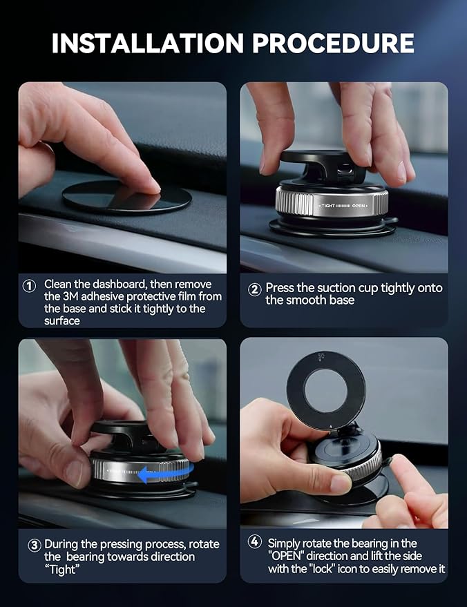 JOYROOM Magsafe Car Mount, Vacuum Car Phone Mount with Strong Magnet, 360° Metal Strut Suction Cup Phone Mount for iPhone 17 Pro Max/16 15 14 13 12 Series& Android Magsafe Case,Silver