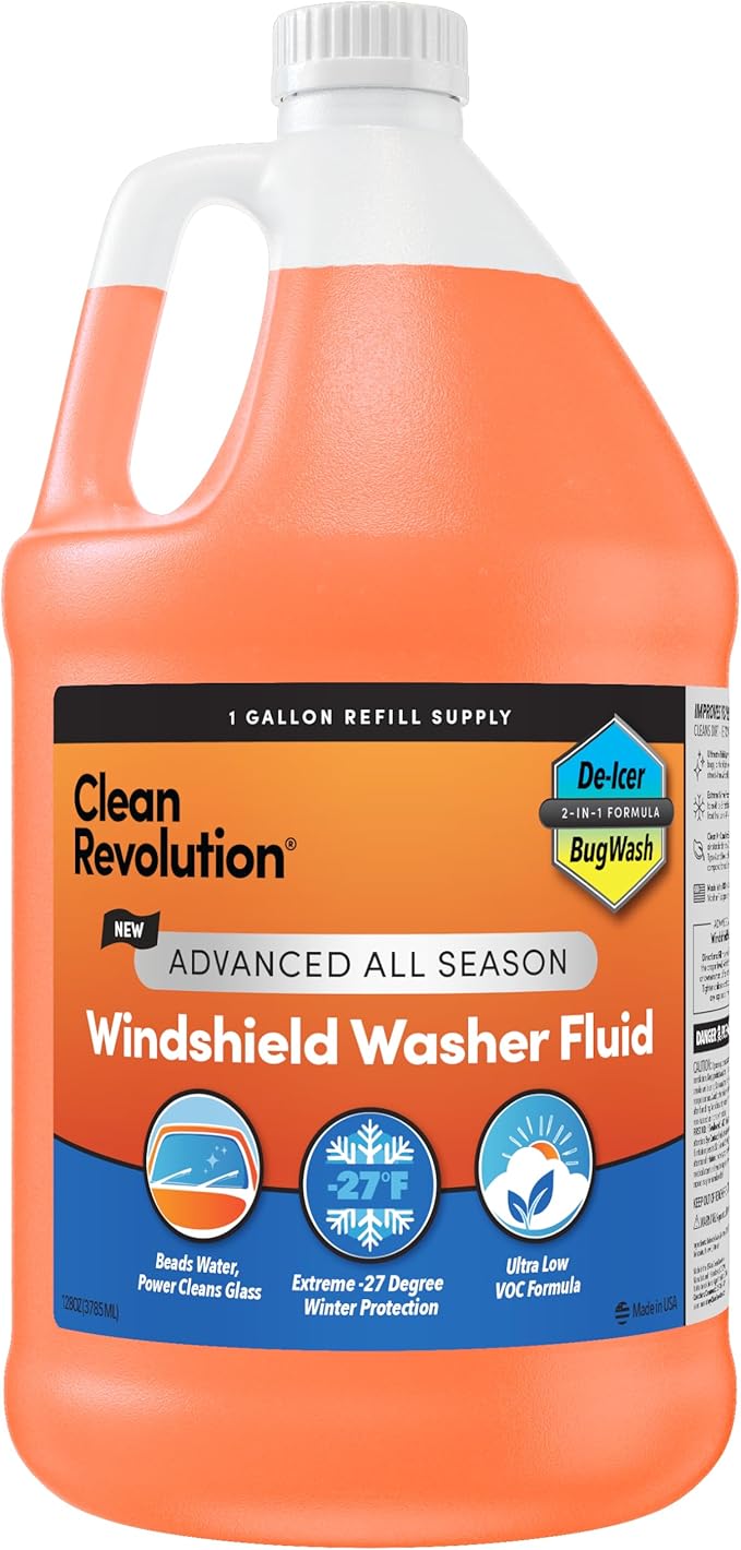 Clean Revolution Advanced All Season Windshield Washer Fluid Ultra Low VOC Formula - Extreme -27°F Winter Protection - Made in USA