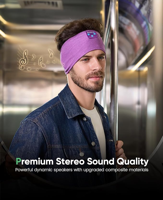 Perytong Sleep Headphones Wireless, Bluetooth Sports Headband Headphones with Ultra-Thin HD Stereo Speakers Perfect for Sleeping,Workout,Jogging,Yoga,Insomnia, Air Travel, Meditation (Violet)