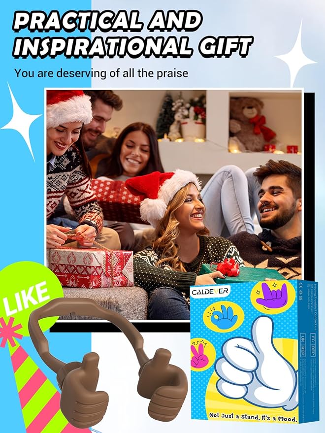 Valentines Day Gifts for Teens Boys Men Him Cell Phone Holder: Patented Thumbs Up Phone Stand Funny Gifts for Adults Kids Teenager Husband Friend Coworkers Phone Accessories Cool Gadgets Brown