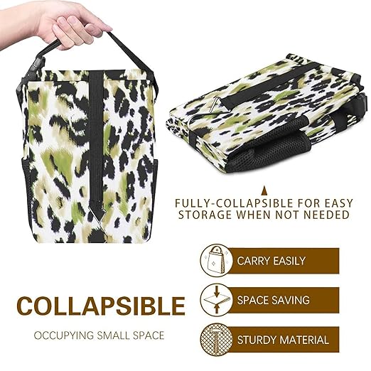 Leopard Print Car Trash Can with Lid - Collapsible Reusable Waterproof Garage Bag,Automotive Garbage Can,Car Accessories Interior Organizer