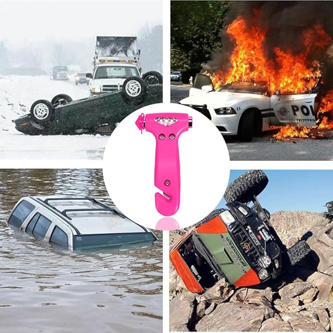 2 Pack Car Safety Hammer, Pink Emergency Escape Hammer with Window Breaker and Seatbelt Cutter for women,Interior Car Safety Escape Tool Accessories