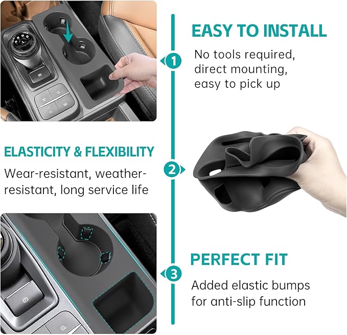 Cup Holder Organizer Compatible with 2022 2023 2024 2025 Ford Maverick Accessories, Noise-Free Water & Dust Proof Silicone Insert Console Drink Holder Fit for 2022-2025 Maverick Accessories