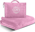 2-in-1 Travel Blanket and Pillow – Lightweight, Compact, Ultra Soft, Machine Washable – Handle, Luggage Sleeve, Backpack Clip – for Trave Airplane, Car, Office (Light Pink)