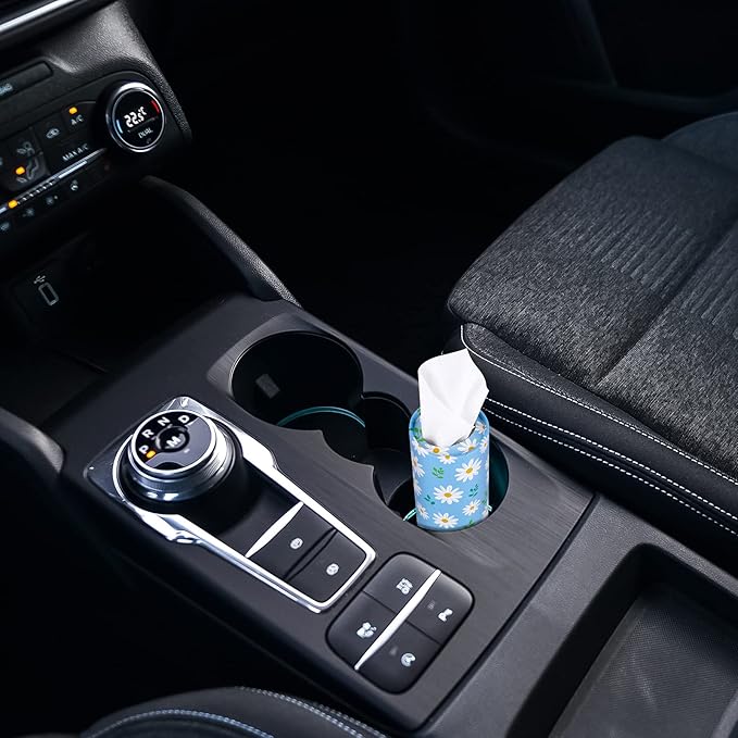 12 Pieces Spring Flowers Car Tissues Box Spring Floral Car Tissue Cylinder in 4 Design Refill Round Tissue Holder with Facial Tissues for Wedding Birthday Party Cup Holder Travel Home