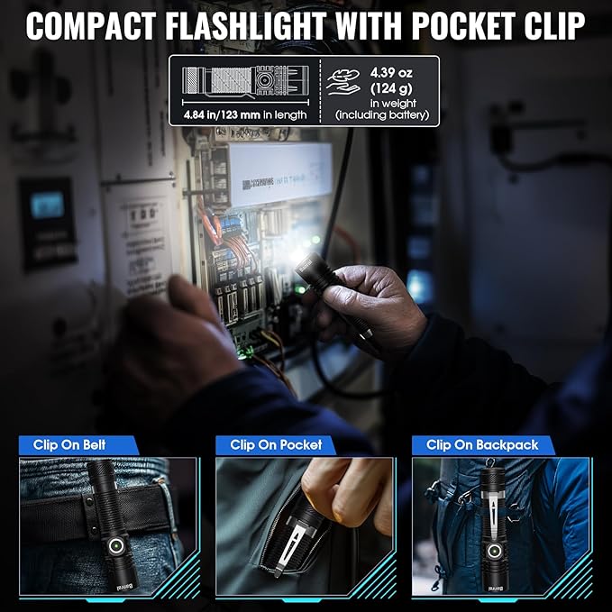 Rechargeable Tactical Flashlights, High Lumens Small Mini USB-C LED Flashlight, Compact EDC Flash Light, 4 Modes&Memory, Waterproof Pocket Lights for Home,Camping,Emergency,Stocking Stuffer for Men