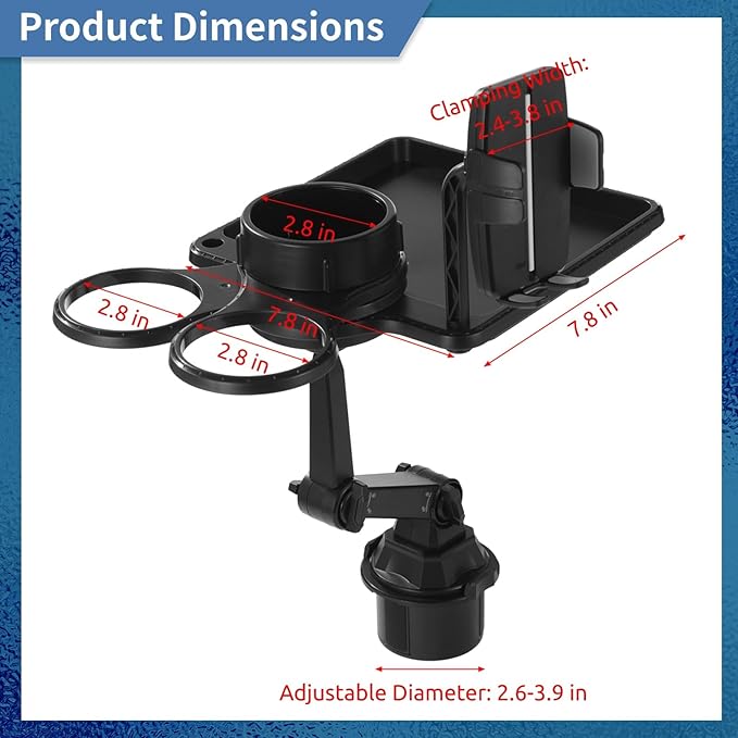 Cup Holder Tray for Car, Car Cup Holder Tray with Phone Stand, Car Table Tray, Detachable 360° Rotation, Ideal for Daily use and Road Trip Dining (1 Food Tray)
