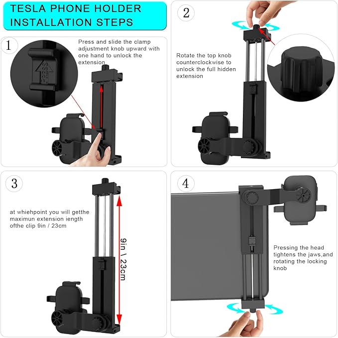 Adjustable Tesla Phone Mount Car Phone Holder for Model 3 and Model Y, No Glue Required,Center Console Display iPhone Holder, Touchscreen Phone Mount for Tesla Fits for All Phone(Black)