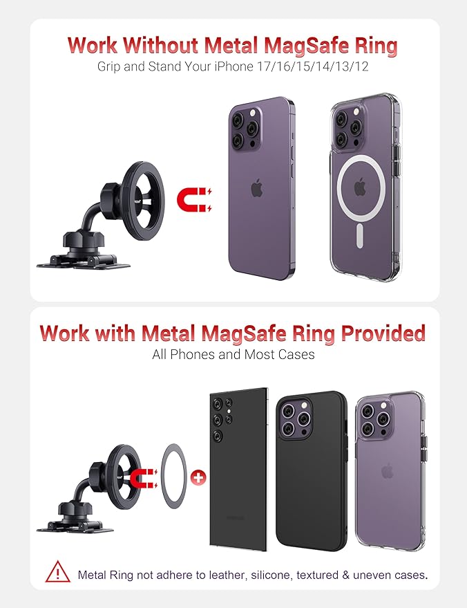 PROfezzion for Metal MagSafe Car Mount, Deluxe Magnetic Phone Holder for Your Car Air Vent or Dashboard Compatible with iPhone 17 16 15 14 13 12 Pro Max Plus Air & All Cell Phones, Ultra Stable Design