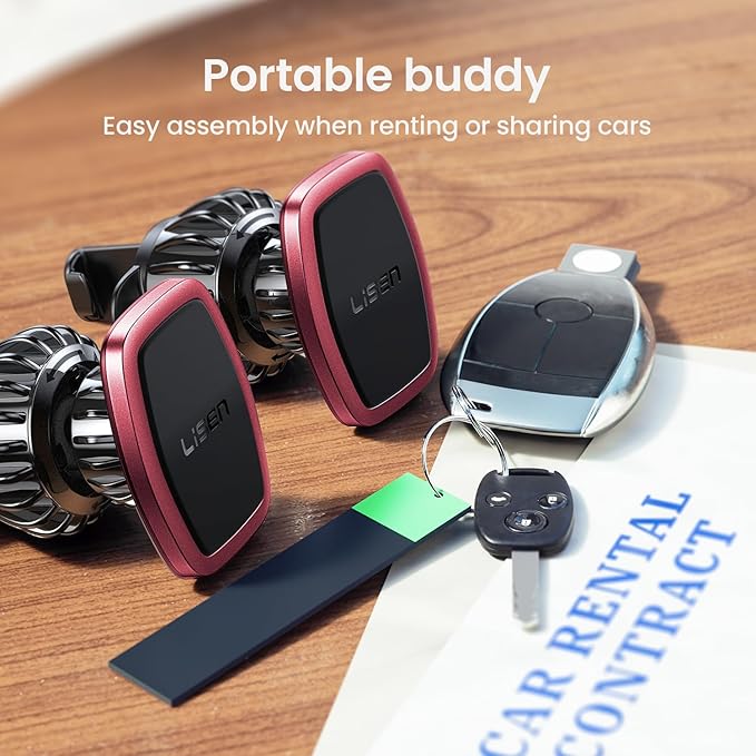 LISEN 2 Pack Magnetic Phone Holder for Your Car Mount 6 Military Magnets Car Phone Holder Mount Vent Cell Phone Holdeer Mount Vent Cell Phone Holder (Red)