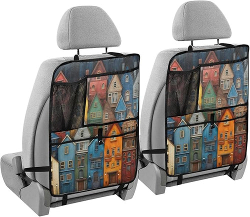 1 Pack Backseat Car Organizer with Storage Pockets Seat Back Organizers for Kids Kick Mats Backseat Protector Automotive Houses Colorful
