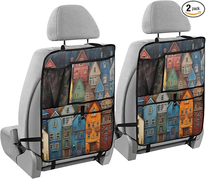 2 Pack Backseat Car Organizer with Storage Pockets Seat Back Organizers for Kids Kick Mats Backseat Protector Automotive Houses Colorful