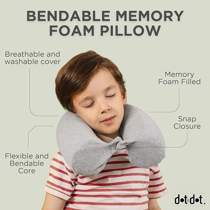 Dot&Dot Twist Memory Foam Kids Travel Pillow for Airplanes - Neck Pillows for Travel, Sleeping - Airplane Pillow for Neck Support, Chin, Lumbar, Leg - Adjustable Toddler Neck Pillow for Car Seat