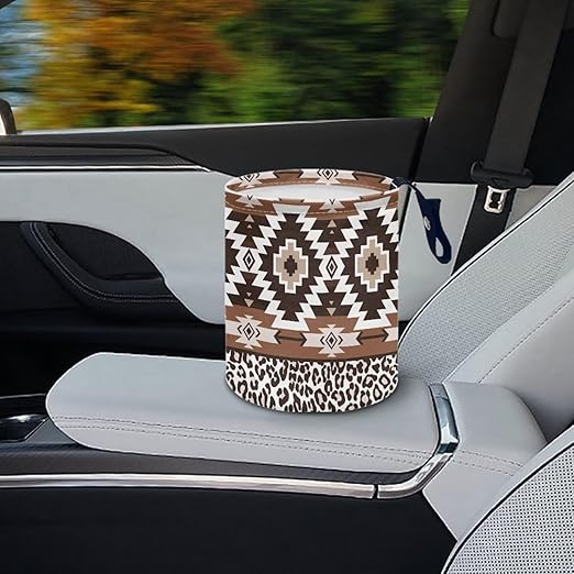Trash Bag, Car Garbage Can Hanging Back Seat Organizer Trash Can Bin for Vehicle, Travelling, Camping - Southwest Tribe Leopard