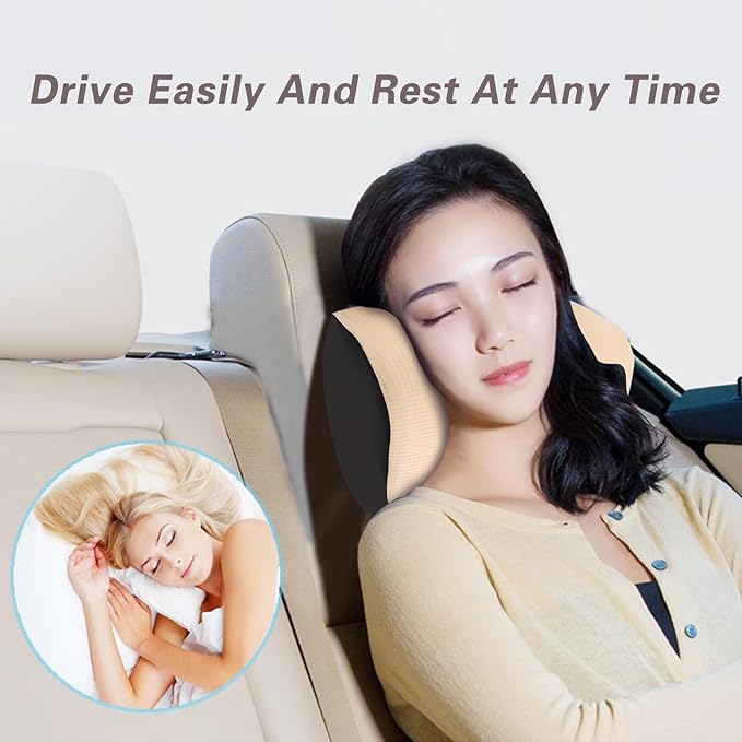 SPRFUFLY Make Restful Car Headrest Pillow, Car Pillow for Driving with Adjustable Strap, Breathable Removable Cover & Ergonomic Design - Softness Travel Car Neck Support Pillow(Beige, 1PC)
