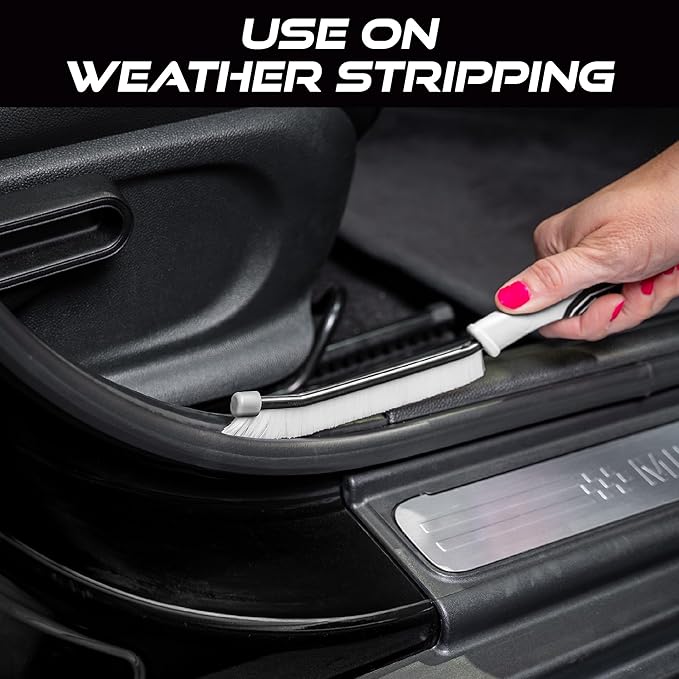 VIKING Car Detailing Brush Set for Car Cleaning Kit, Multi-Purpose Interior Car Cleaner Brush Set for Interior Detail, Includes Medium Bristles and Stiff Bristles, 4 Pack, Black/White